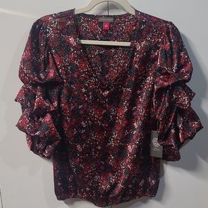 Vince Camuto Floral Blouse - Red and Black
